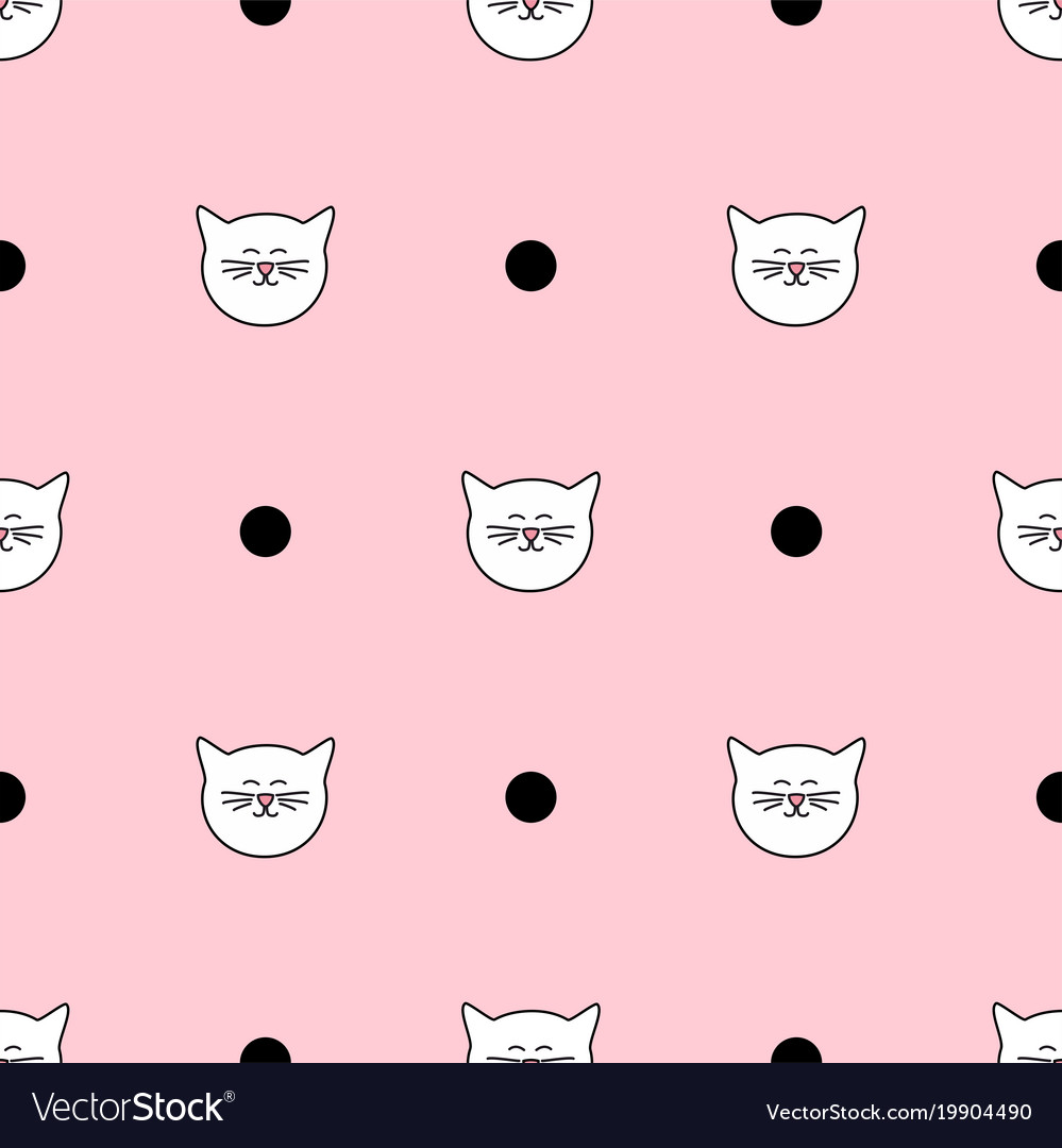 Tile pattern with white cats and black polka dots