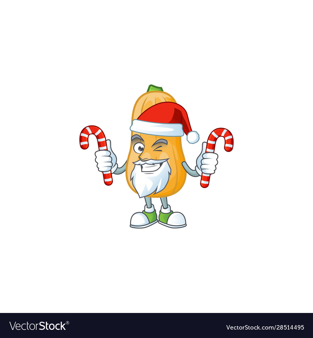 Butternut squash cartoon character in santa claus