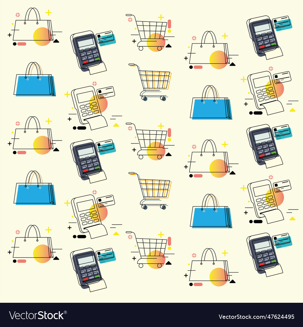 Colored seamless pattern background with shopping