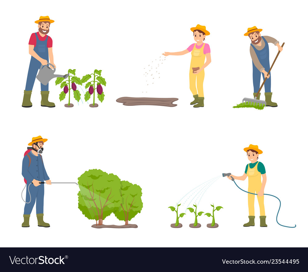 Farming people with sprayer Royalty Free Vector Image