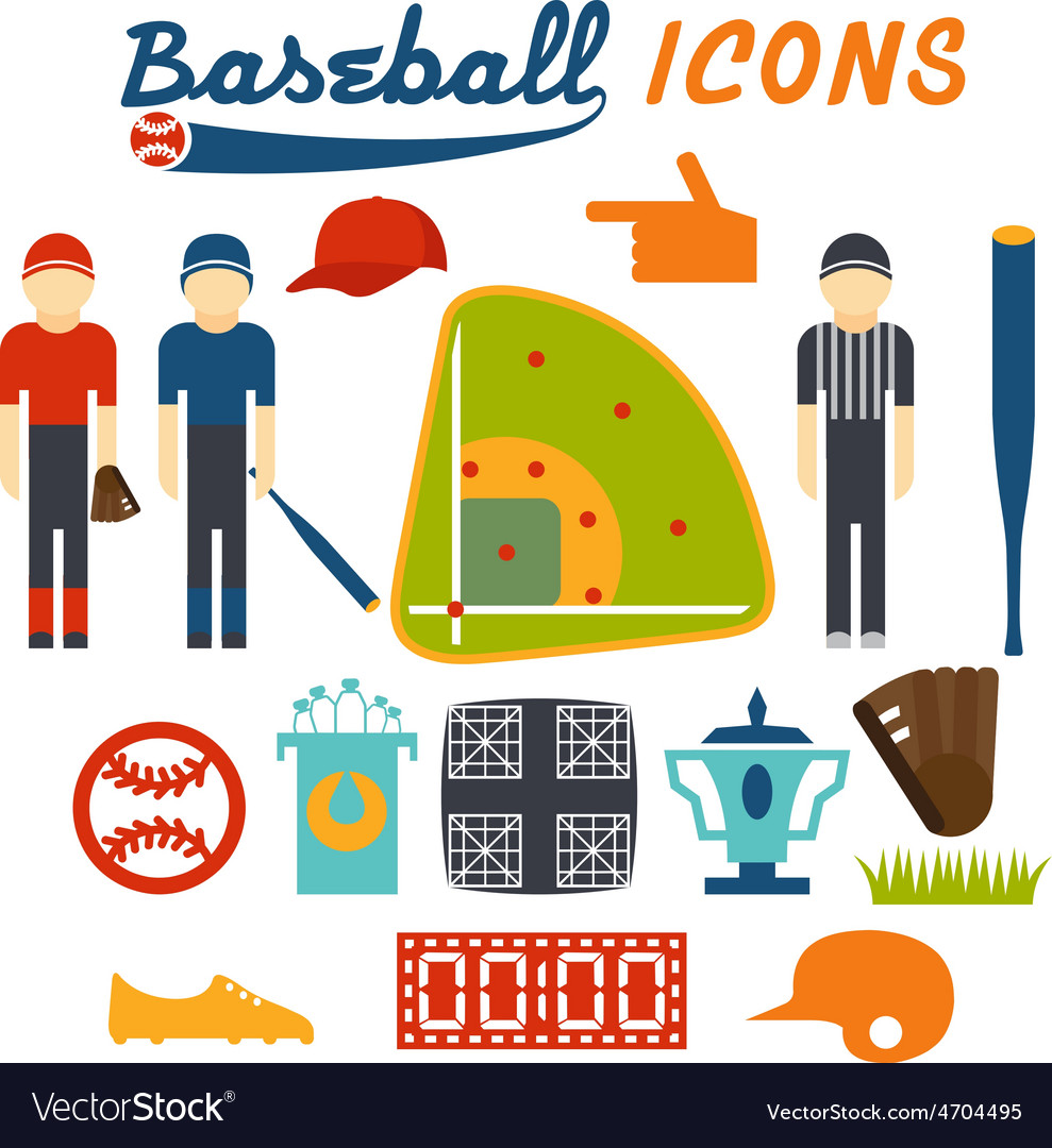 Flat design icons of baseball