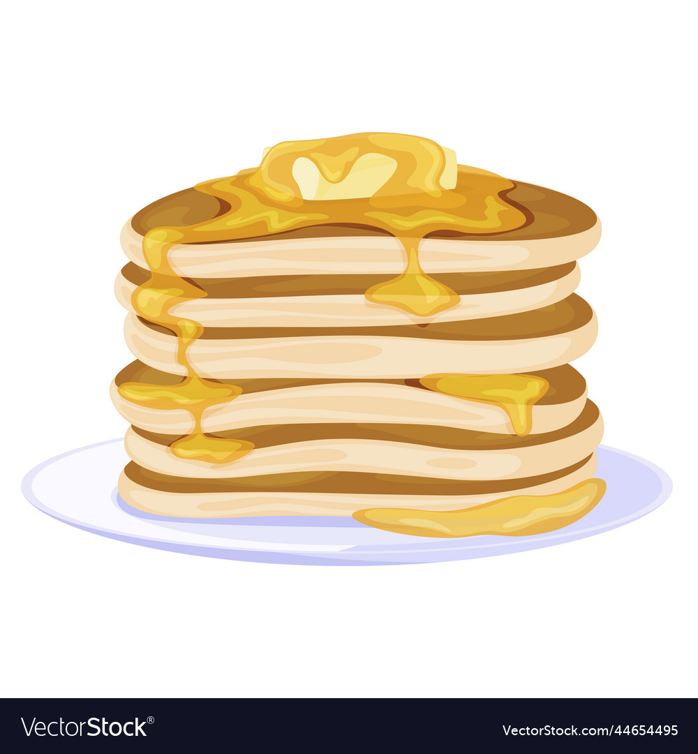 Pancakes with butter stack serving on plate Vector Image