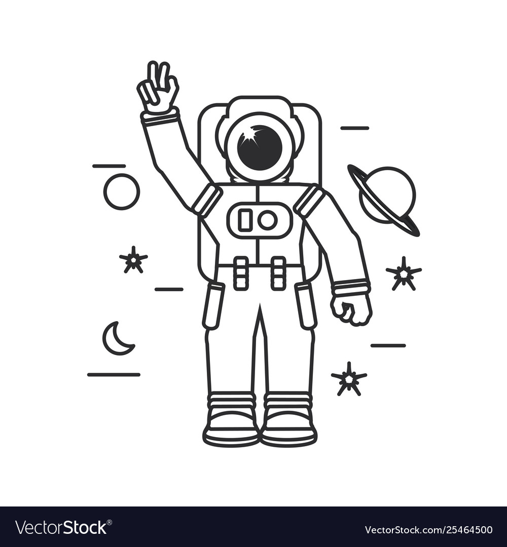 Astronaut suit greeting with set icons Royalty Free Vector