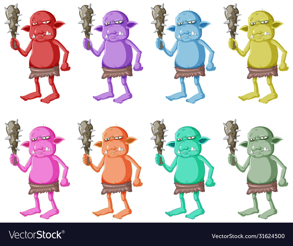 Set colorful goblin or troll holding hunting