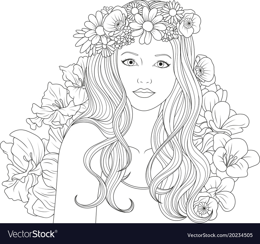 Pretty Girl With Flowers Coloring Page Recolor App Coloring Pages ...