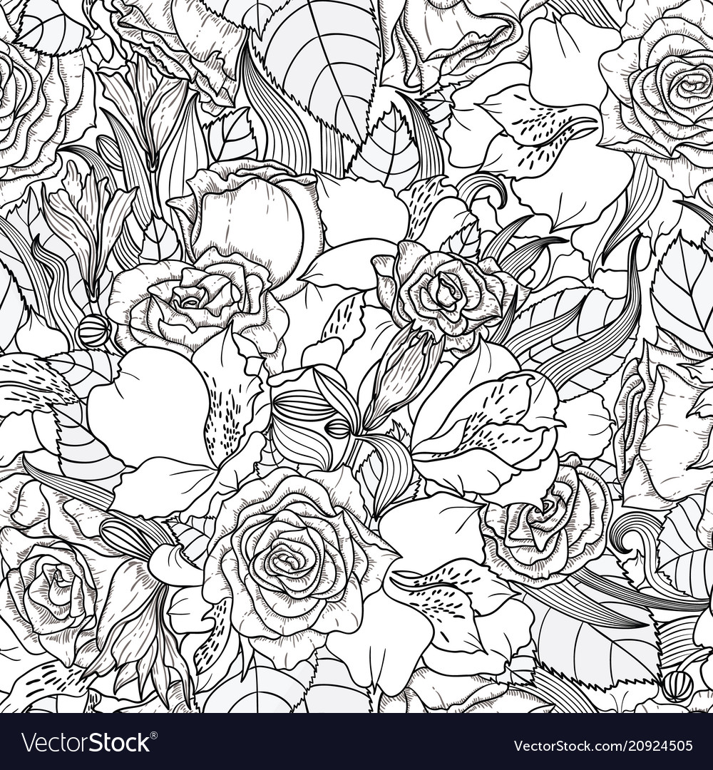 Beautiful seamless monochrome floral background Vector Image