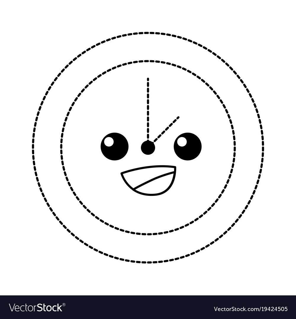 Dotted shape happy circle clock kawaii cartoon Vector Image Dotted shape happy circle clock kawaii cartoon Vector Image