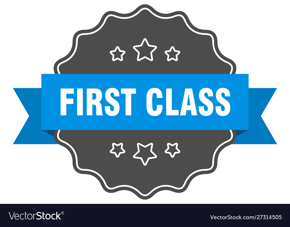 First class blue label isolated seal