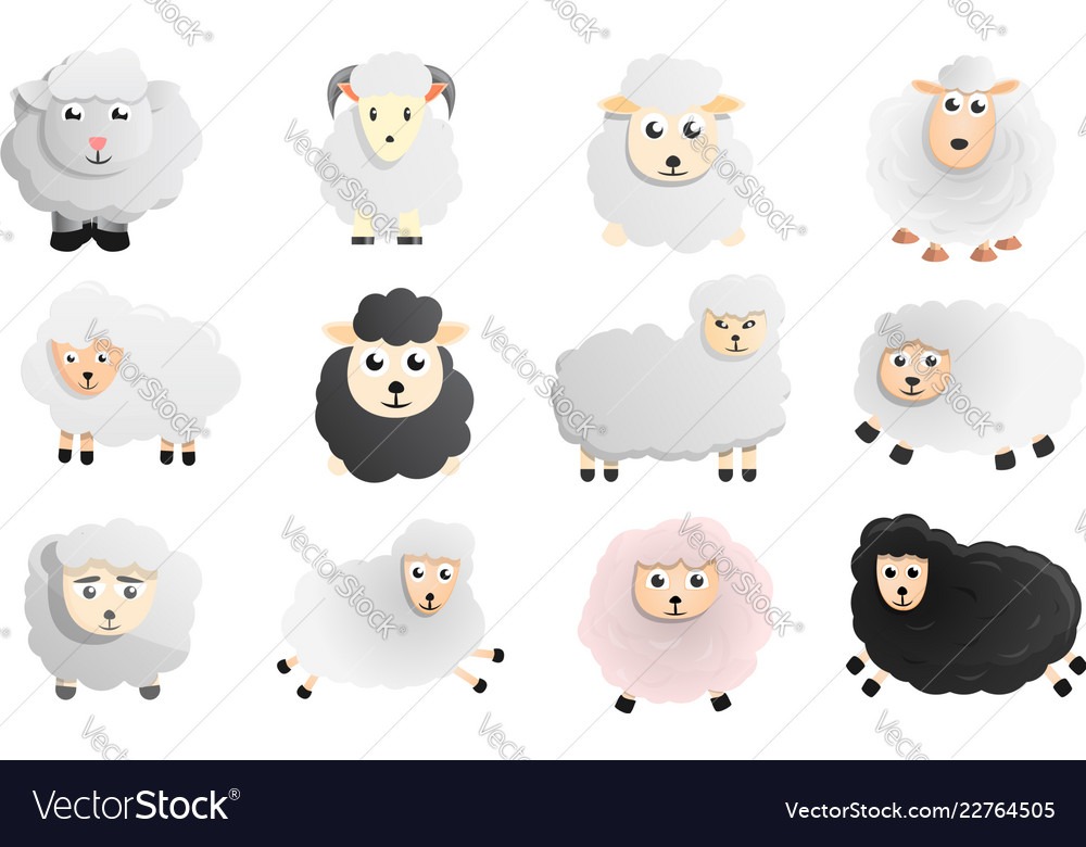 Sheep Icon Set Cartoon Style Royalty Free Vector Image