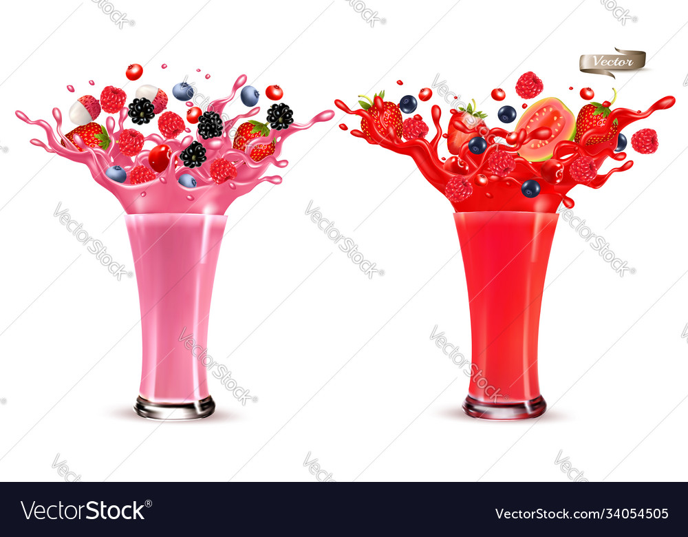 Sweet berry juice splash whole and sliced Vector Image