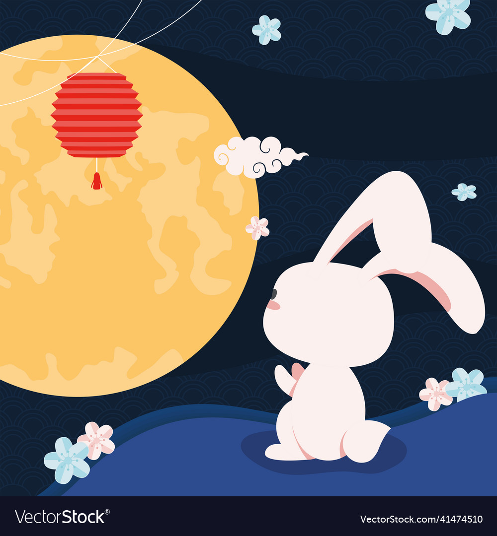 Bunny and chinese moon Royalty Free Vector Image