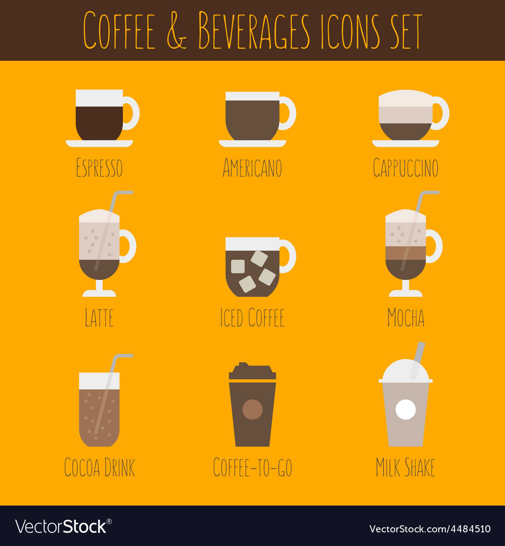 Coffee and beverages icons set Royalty Free Vector Image