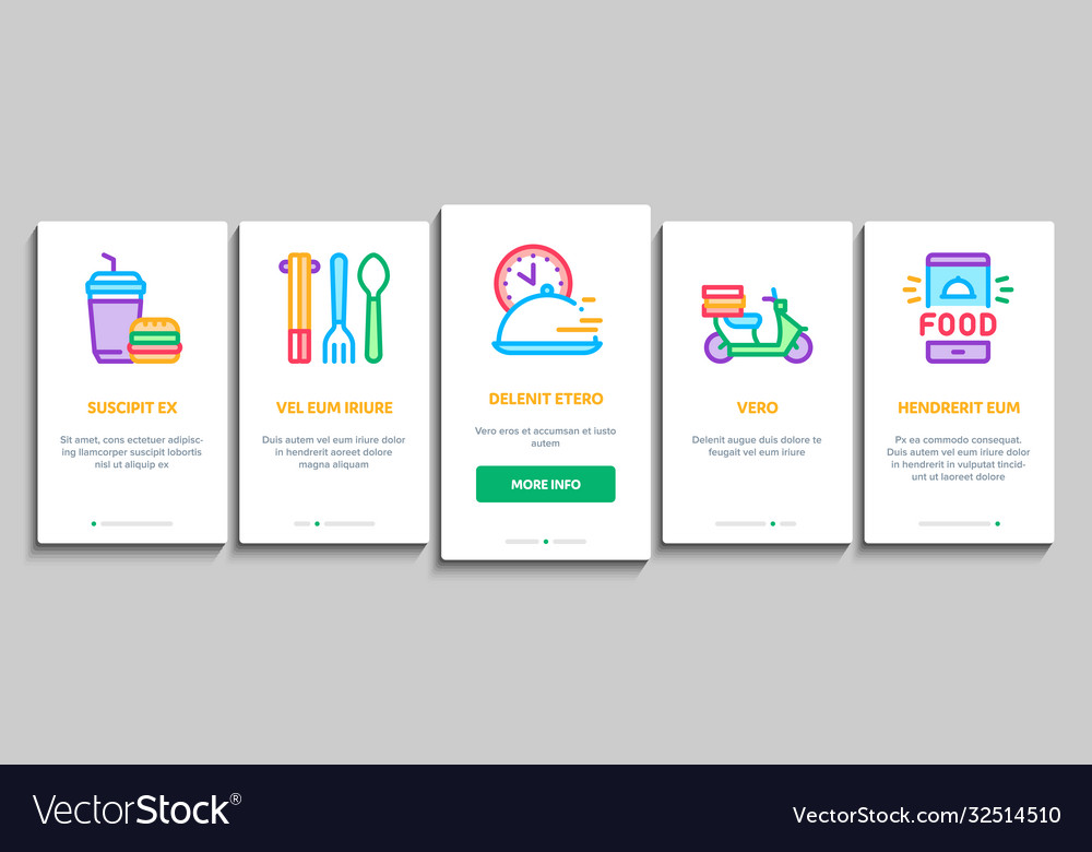 Food delivery service onboarding elements icons