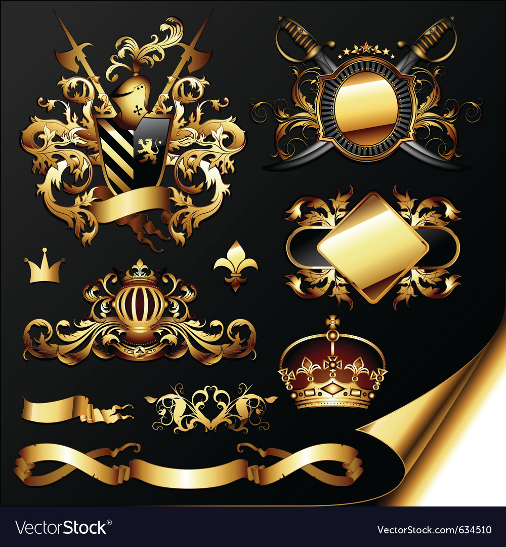 королевский щит с короной. фон для герба семьи. золотой орнамент с короной. золотая геральдика. золотые элементы геральдики.