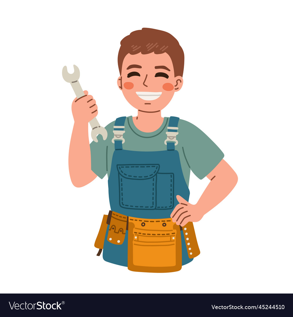 Repairman with wrench in hand handyman technical