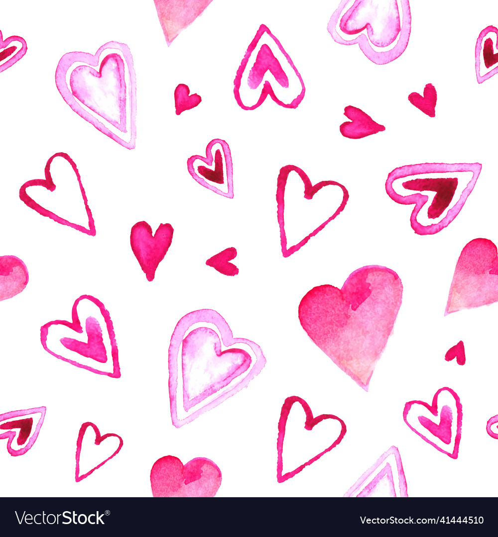 Watercolor pink hearts on a white background Vector Image