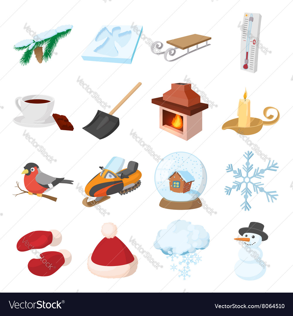 Winter icons set cartoon style