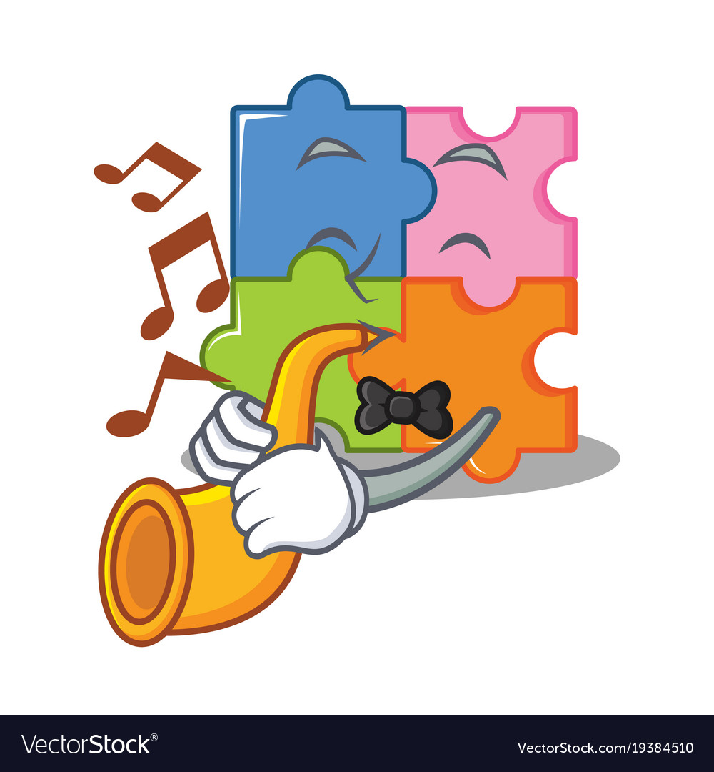 With trumpet puzzle mascot cartoon style