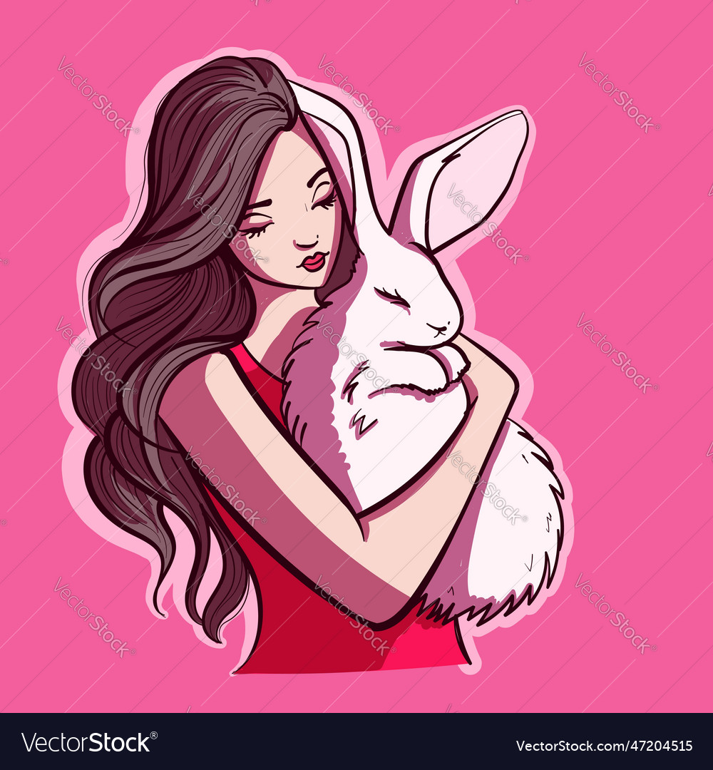 A Woman Holding Bunny Royalty Free Vector Image 1144