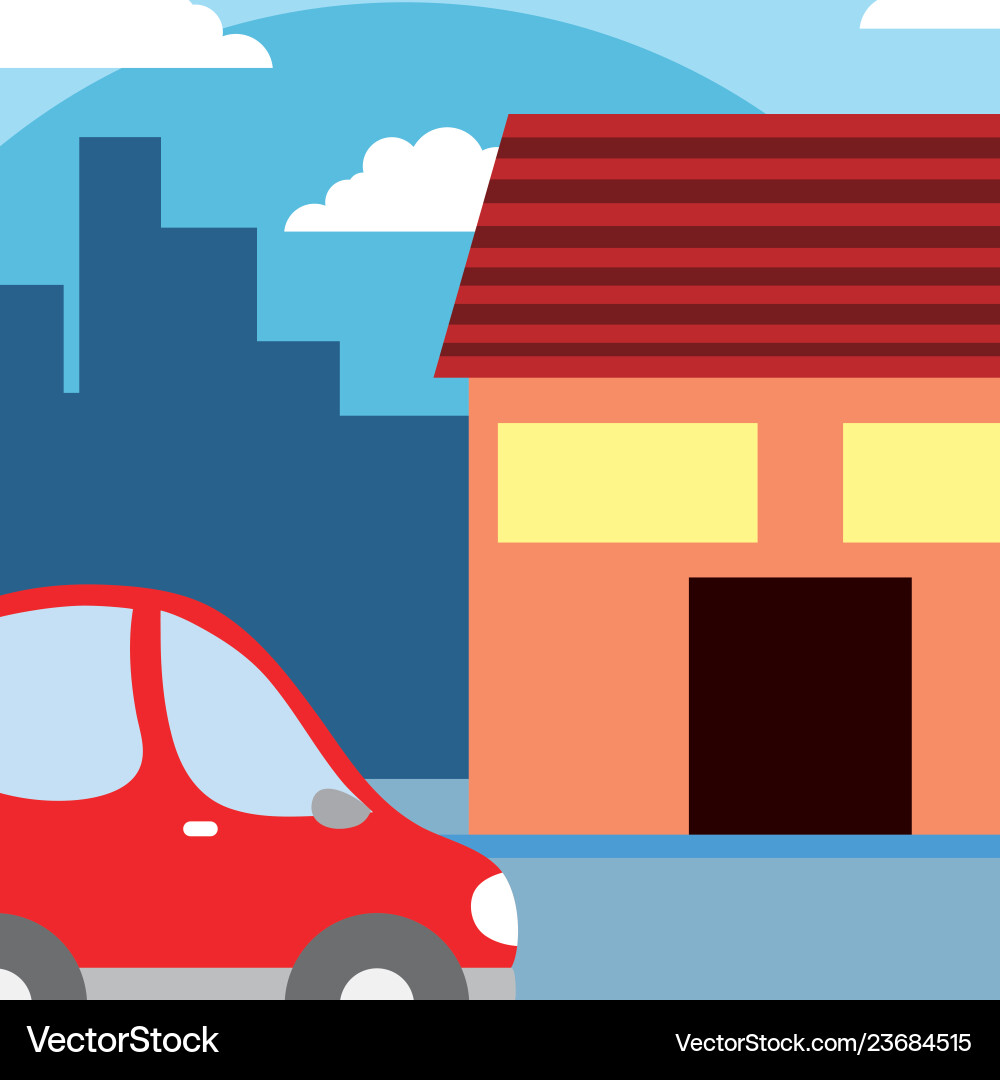 House with car cartoon Royalty Free Vector Image