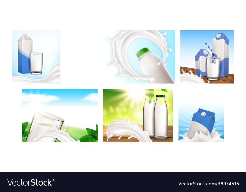 Milk packages creative promo posters set