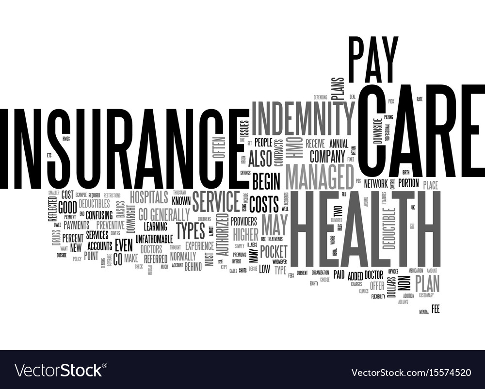 Basic Types Of Health Insurance Text Word Cloud Vector Image