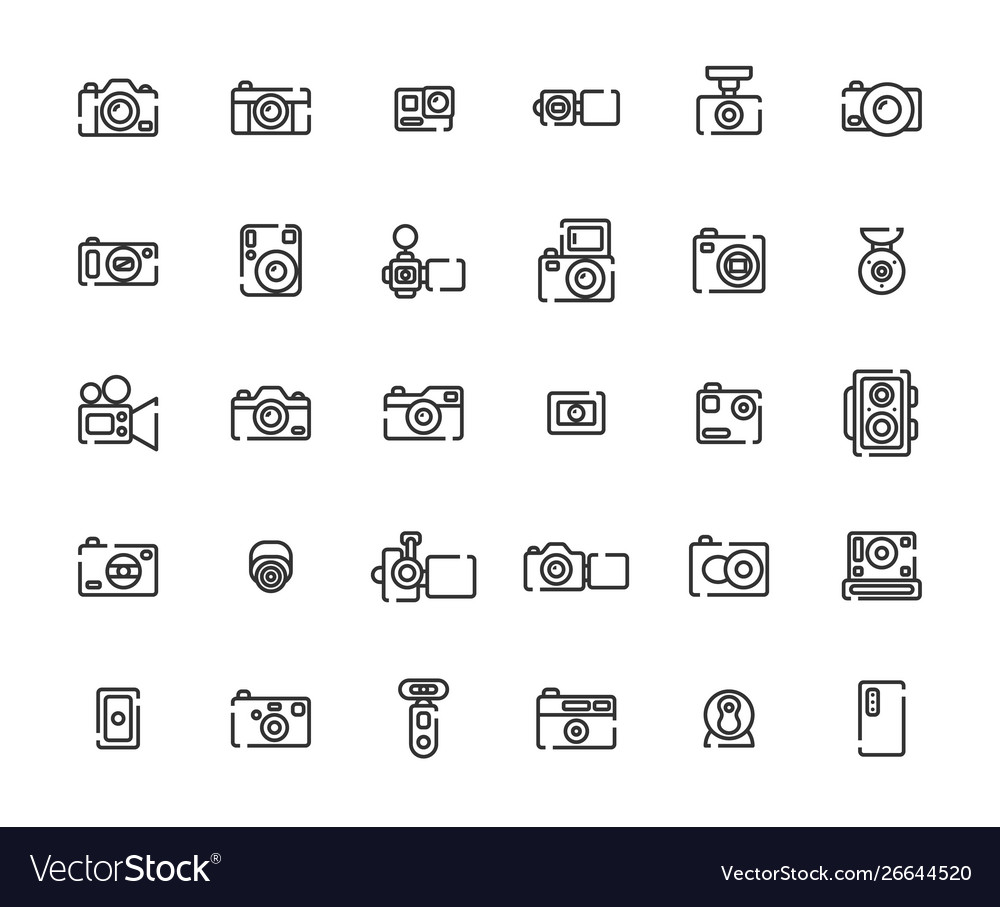 Camera outline icon set Royalty Free Vector Image