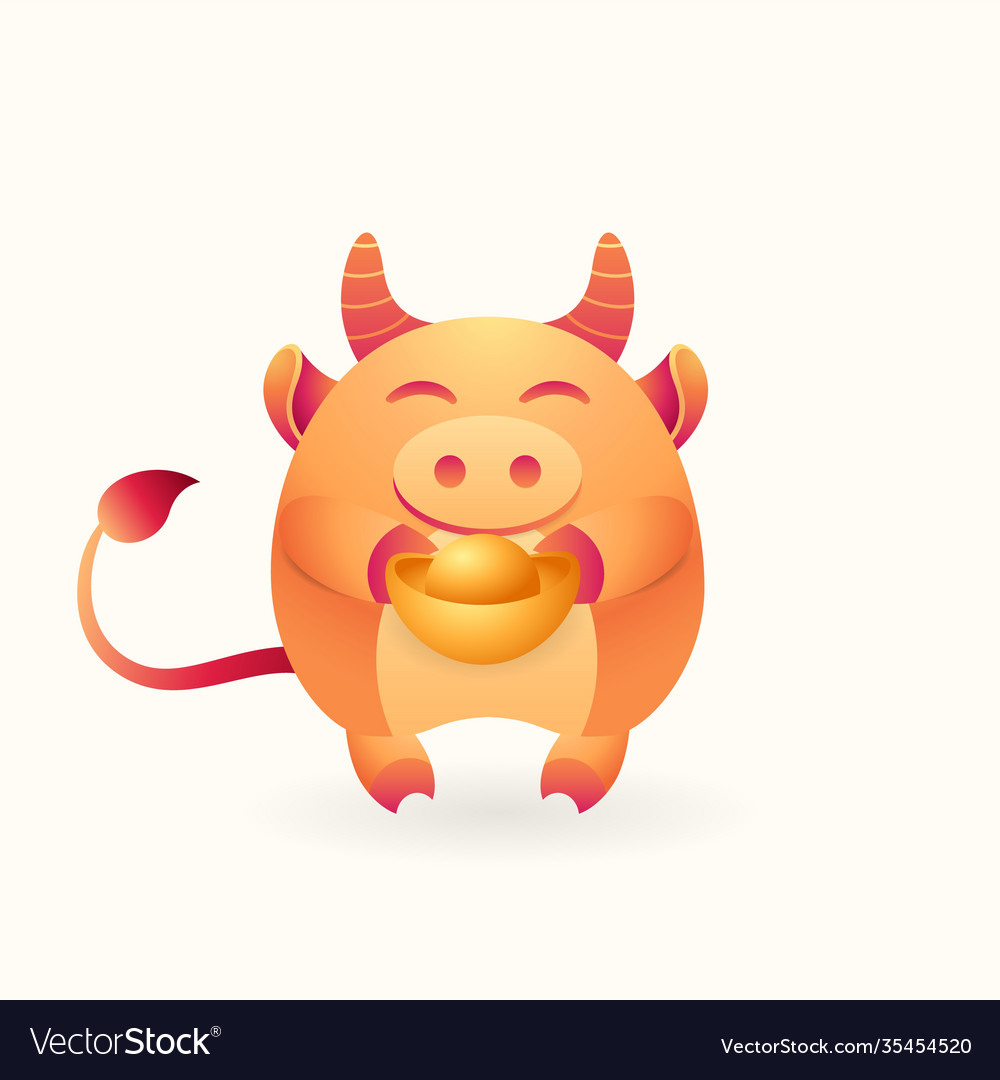 Cute wealth bull cheerful ox hold gold ingot