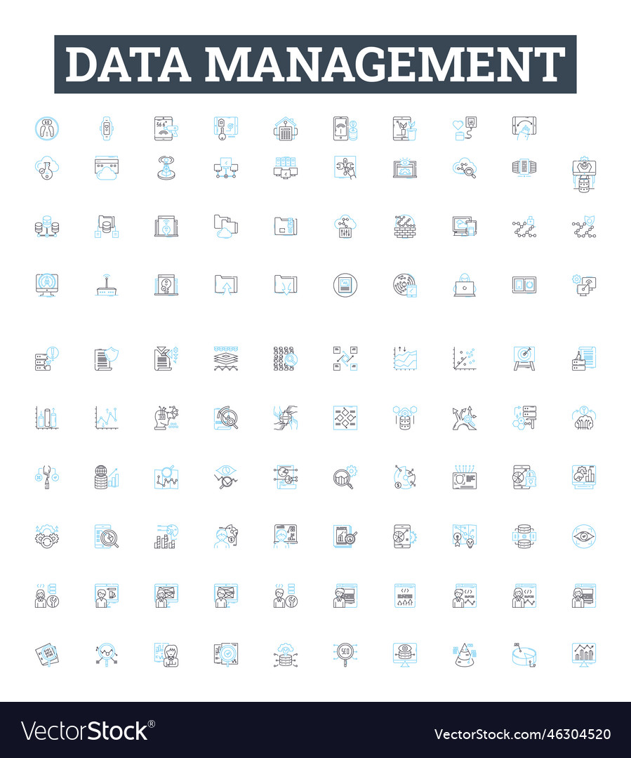 Data management line icons set Royalty Free Vector Image