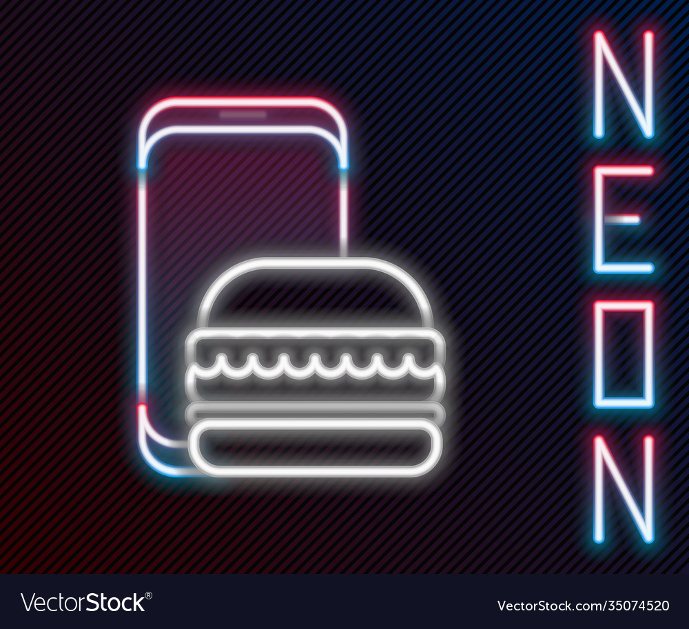 Glowing neon line online ordering and fast food