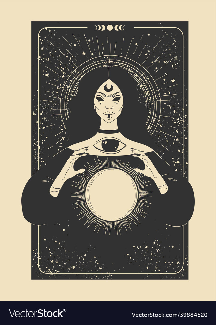 Mystical tarot card with a fortuneteller Vector Image