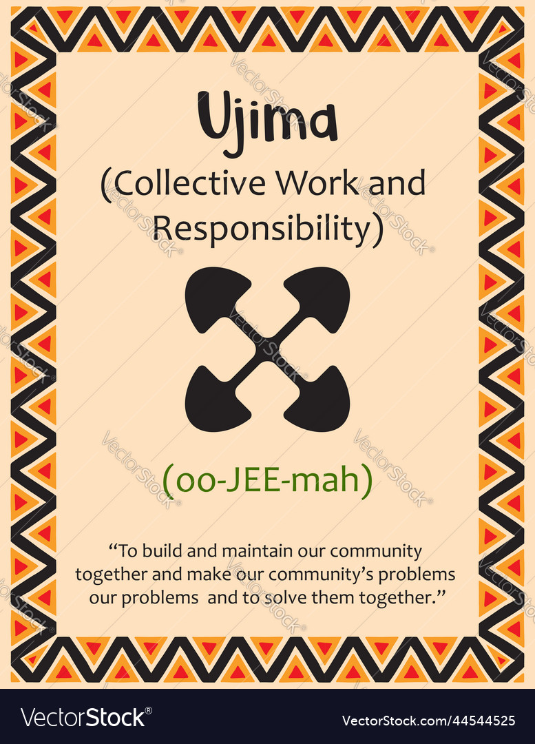 A card with one of the kwanzaa principles symbol