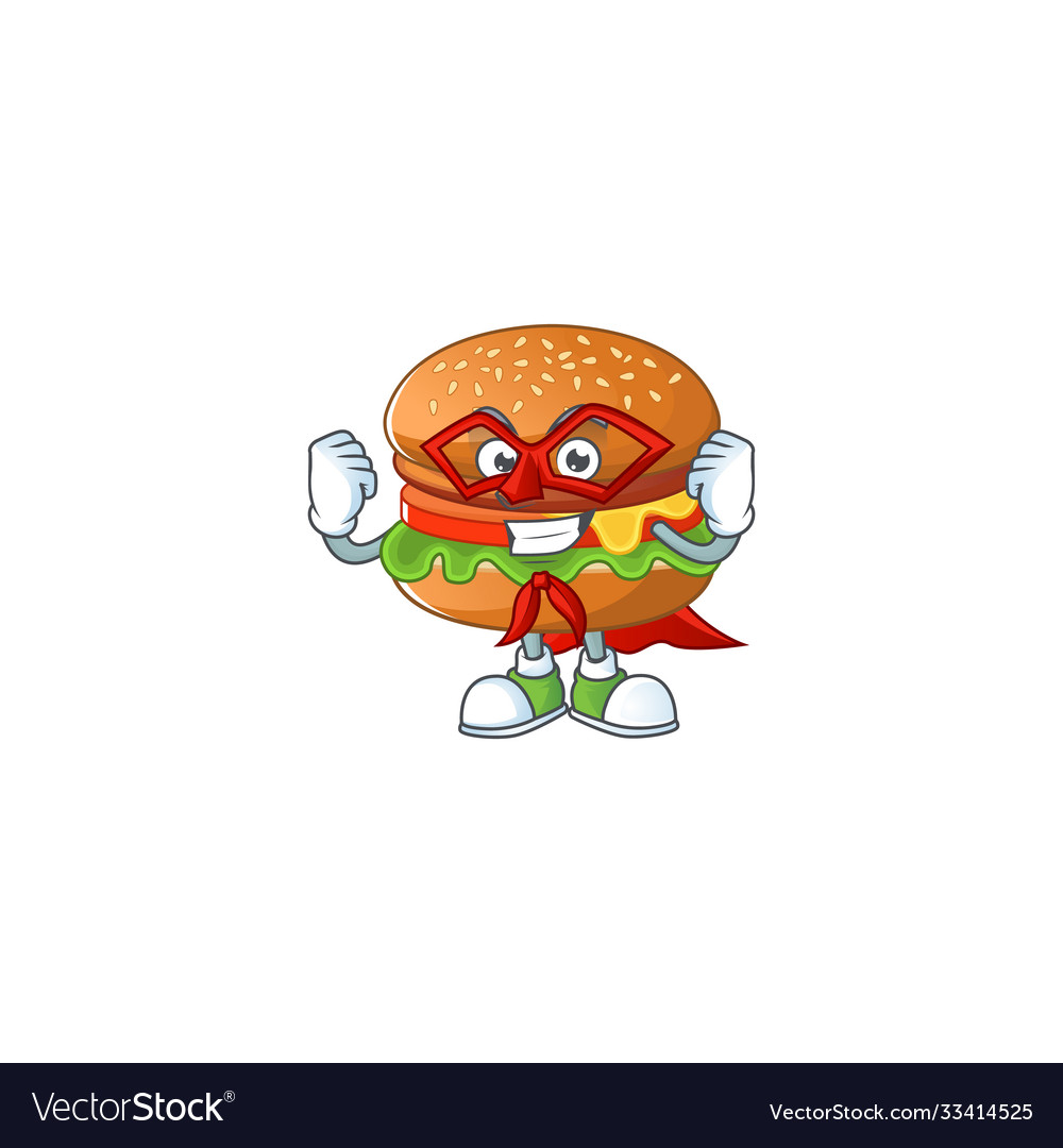 A picture hamburger dressed as super hero