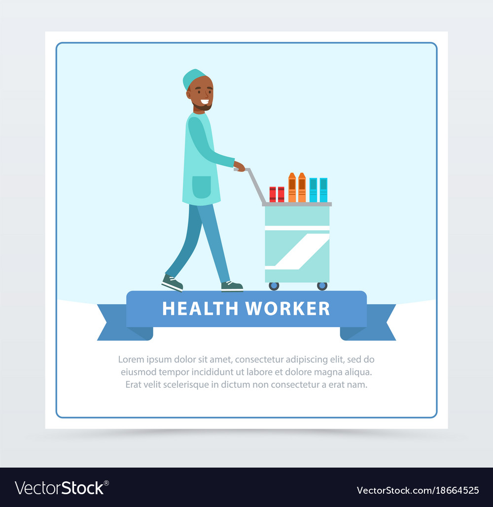 Nurse Pushpng Medical Cart With Medical Equipment Vector Image