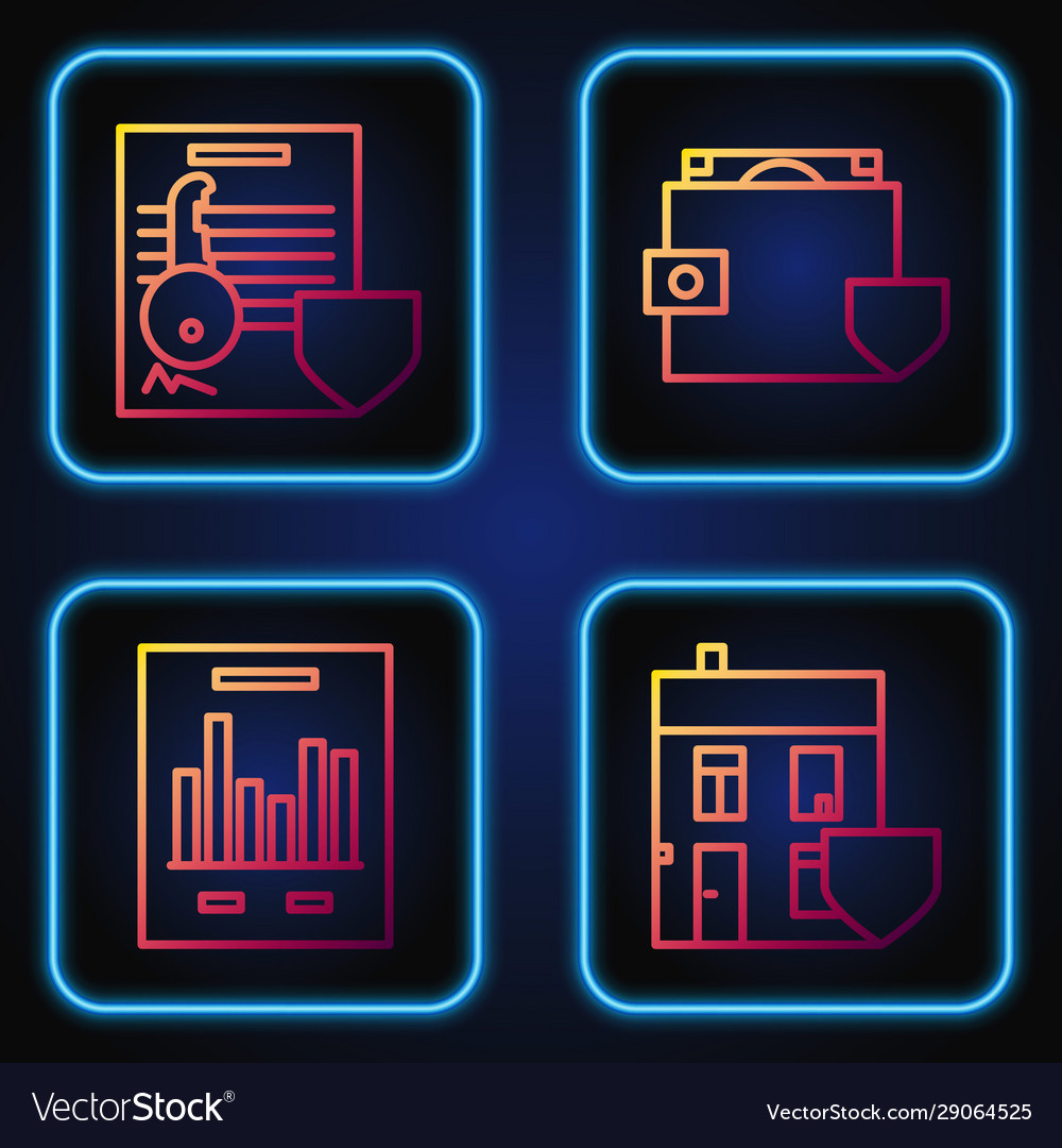 Set line house with shield document graph vector image Set line house with shield document graph
