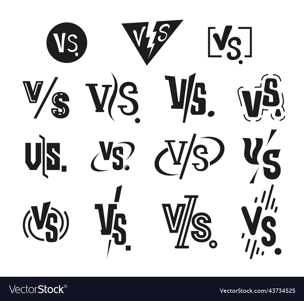 Versus black monochrome signs set line Royalty Free Vector