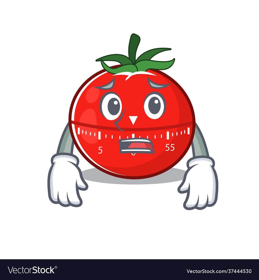 Cartoon tomato kitchen timer showing worried face