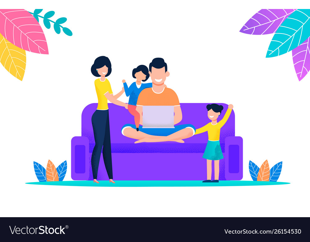 Family watching movie on laptop sitting couch