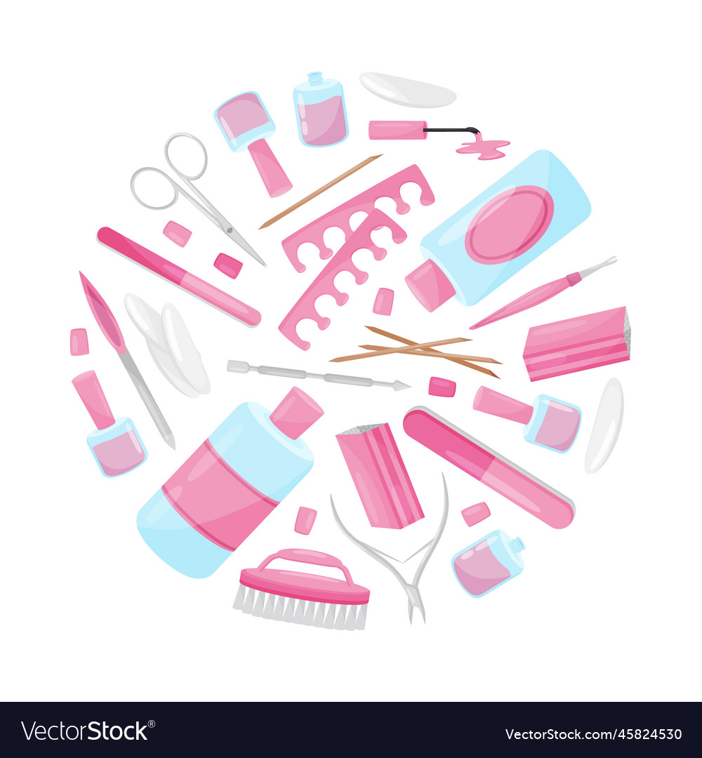 Manicure and pedicure round composition design