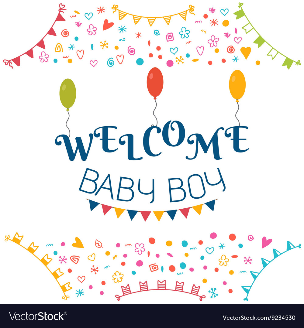 Download Welcome baby boy Baby shower greeting card Cute Vector Image