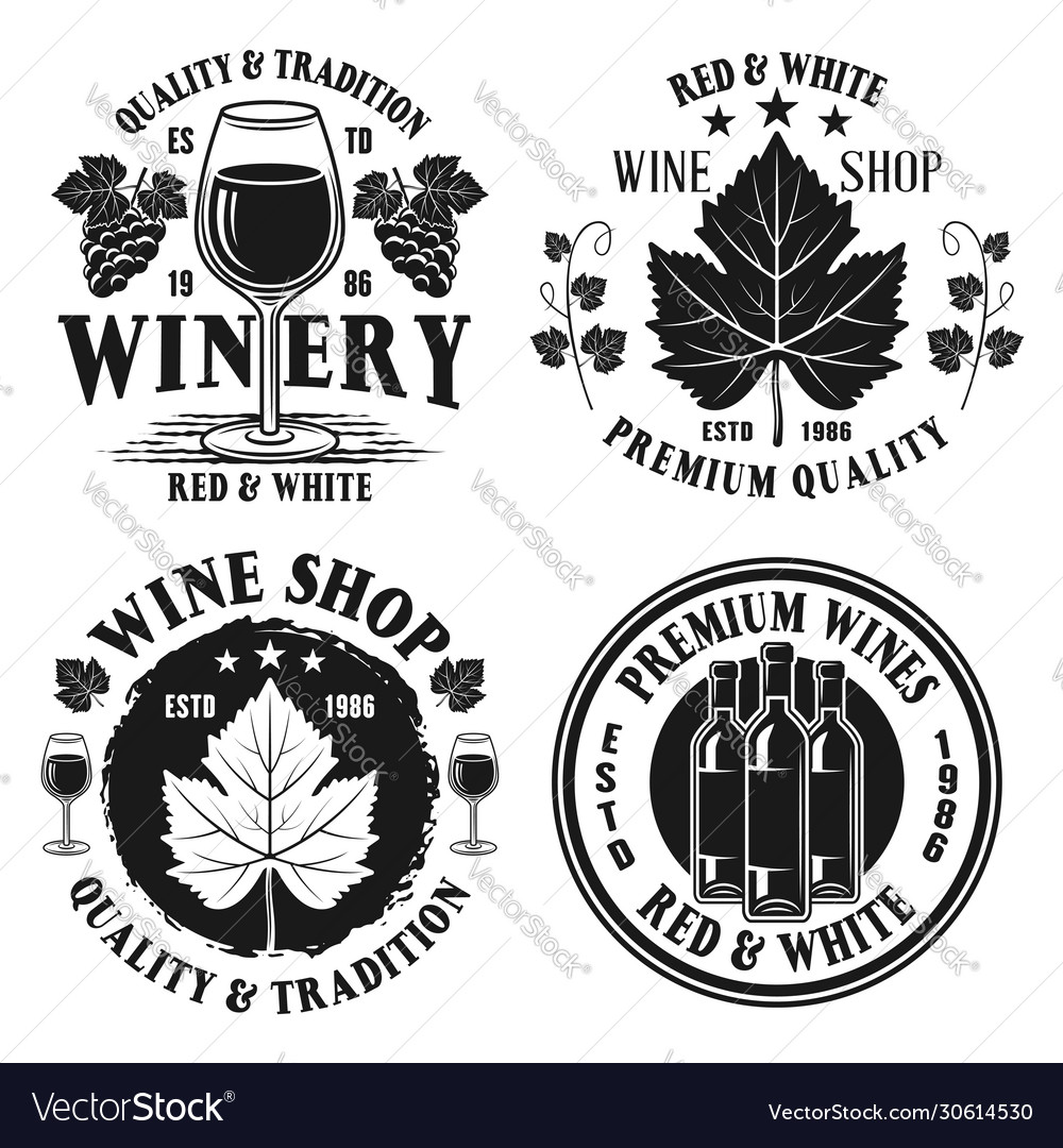 Wine shop set monochrome emblems Royalty Free Vector Image