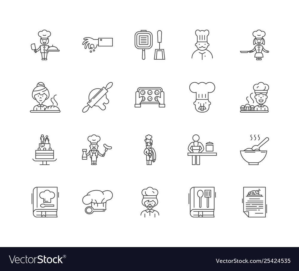 Cookery schools line icons signs set