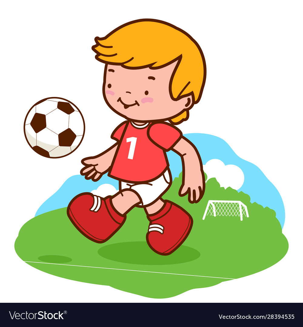 Cartoon little boy playing football Royalty Free Vector