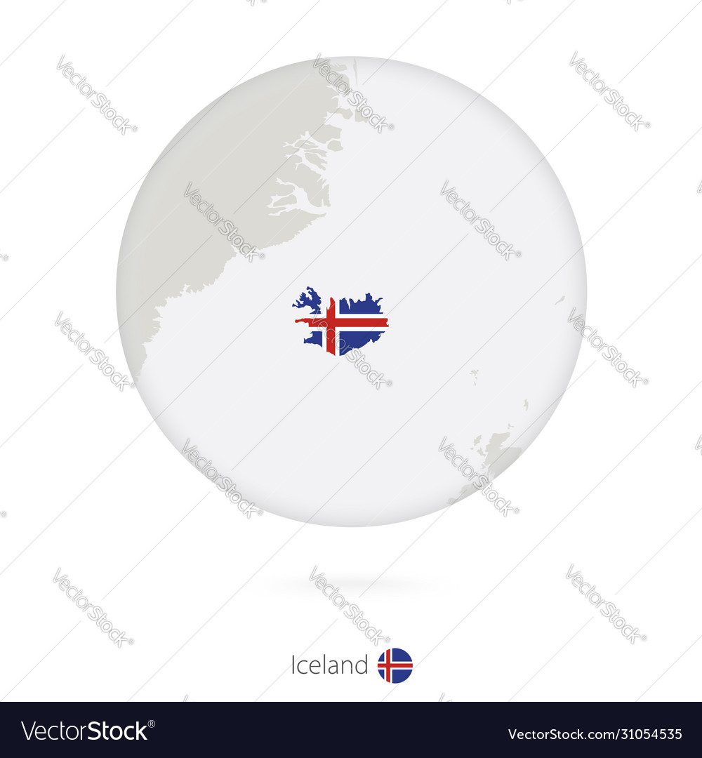 Map iceland and national flag in a circle