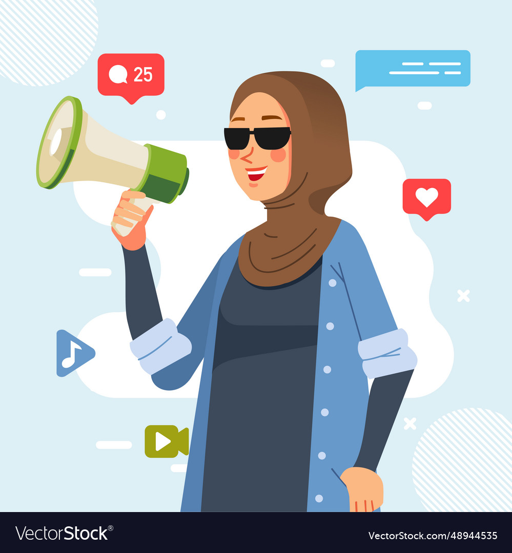 Muslim hijab young girl holding megaphone Vector Image