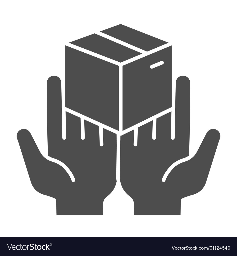 Cardboard box in hands solid icon delivery