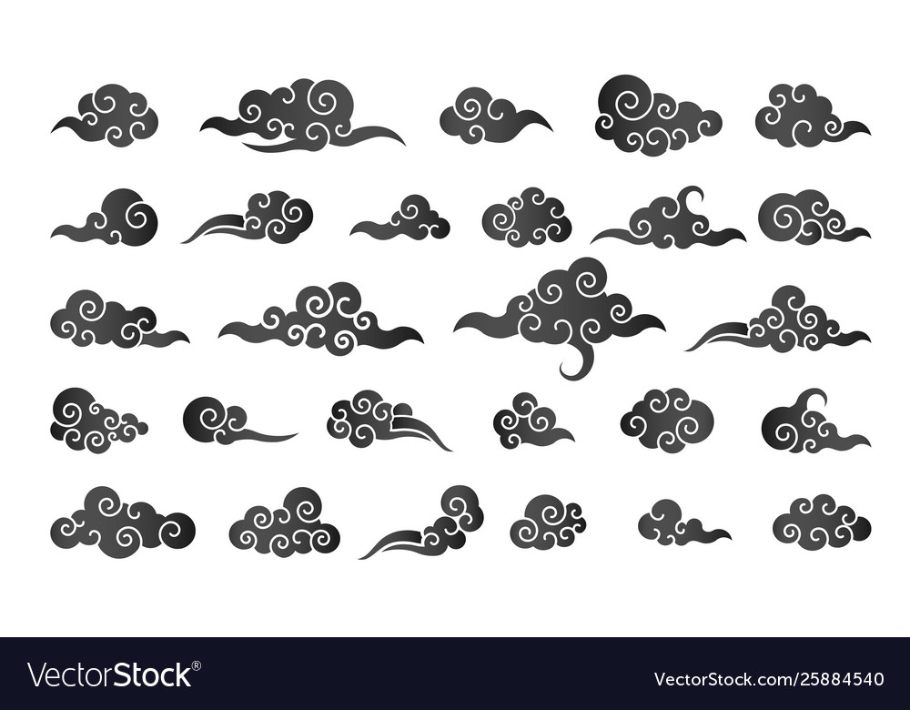 cloud-in-chinese-style-abstract-black-cloudy-set-vector-image