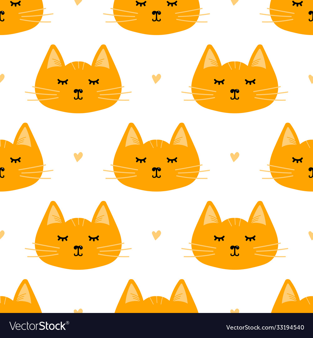 Cute ginger orange cats and hearts pattern Vector Image