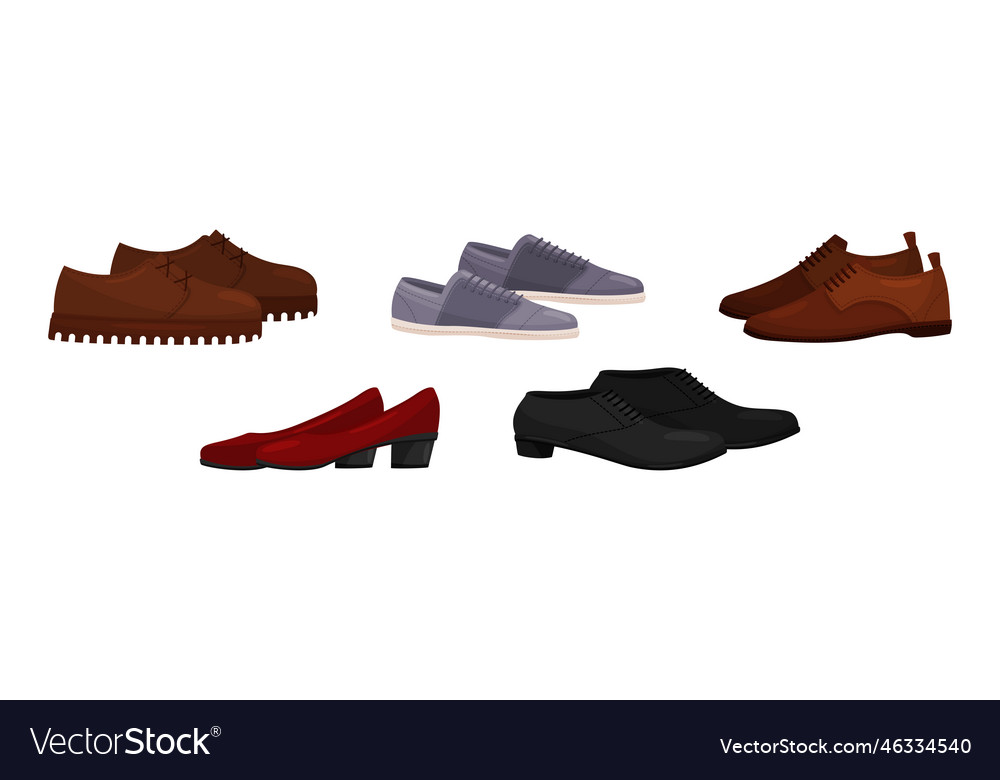 Different footwear with man and woman shoes