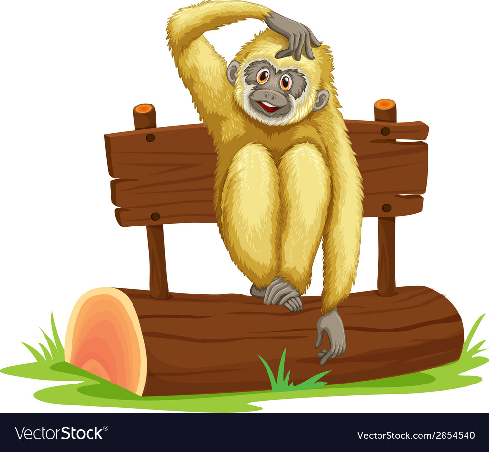 Gibbon sitting on log Royalty Free Vector Image